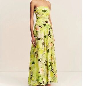 Shona Joy Strapless Maxi Dress in Lime and Black Floral